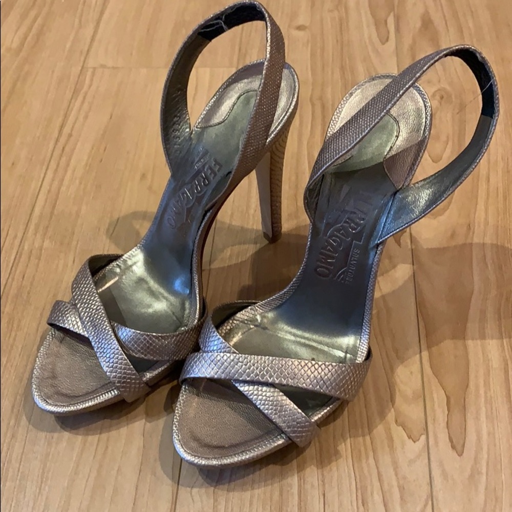 Lizard skin Ferragamo sling back